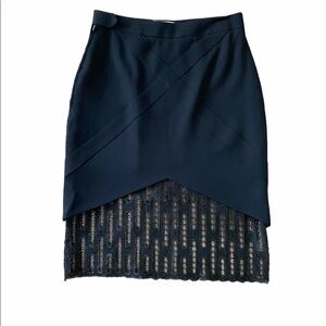 Florence Paris- Vintage Black Mini 100% Wool Lace Pencil Skirt